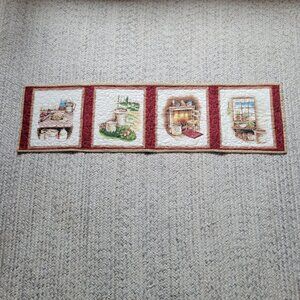 Quilted Fabric Panel Table Runner Wall Hanging Farmhouse Farm Country Cottage